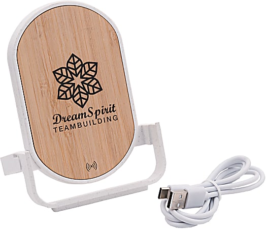 Custom Qi Certified Bamboo Phone Charger Stand, 3-1/2" x 2-1/2"