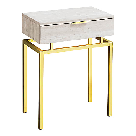 Monarch Specialties Accent Table, Rectangular, Beige Marble/Gold