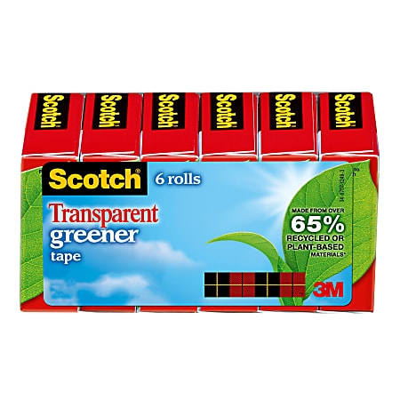 Scotch Greener Transparent Tape, 6 Tape Rolls, 3/4 in x 900 in, Home Office Supplies and School Supplies for College and Classrooms