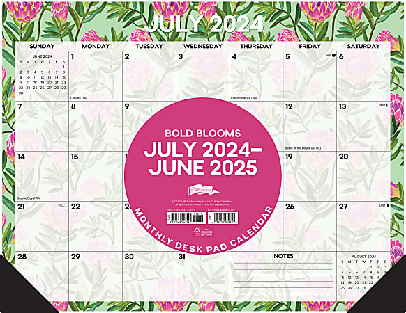 2024-2025 Willow Creek Press Academic Monthly Desk Pad Calendar, 17" x 22", Bold Blooms, July To June, 47545