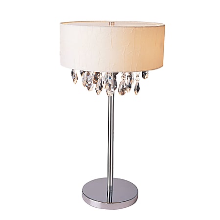 Elegant Designs Romazzino Cascading Crystal Table Lamp, 22 1/4"H, White Shade/Chrome Base