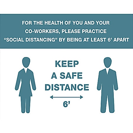Lorell® You/Co-Workers Please Keep 6' Apart Sign, 8" x 6", Green
