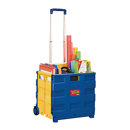 Educational Insights Teacher Tote All Plastic Rolling Cart With Telescoping Handle 16 34 H x 15 34 W x 14 14 D BlueYellow Office Depot