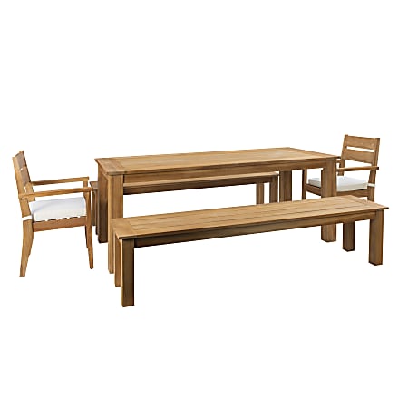 Linon Clemmet 5-Piece Outdoor Dining Set With Benches, Teak