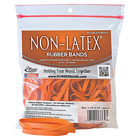 Alliance® Non-Latex Rubber Bands, #64 (3 1/2" x 1/4"), Orange, 1/4 Lb. Bag