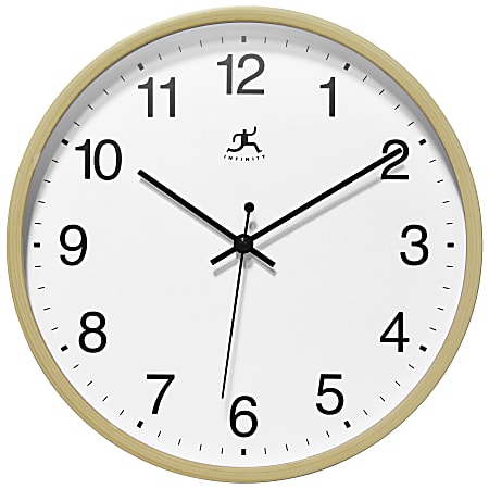 Infinity Instruments Light Oak-Look Round Wall Clock, 10”, Tan
