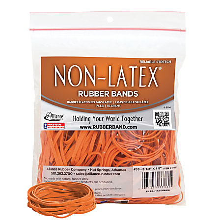 Alliance® Non-Latex Rubber Bands, #33 (3 1/2" x 1/8"), Orange, 1/4 Lb. Bag