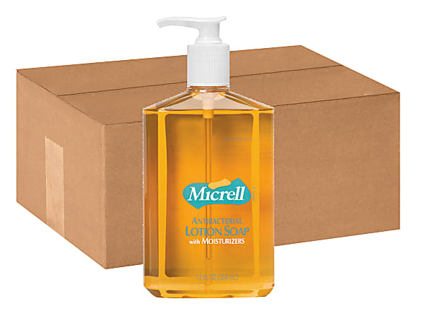 GOJO® Micrell Antibacterial Liquid Lotion Hand Soap, Fresh Scent, 12 Oz, Case Of 12 Bottles