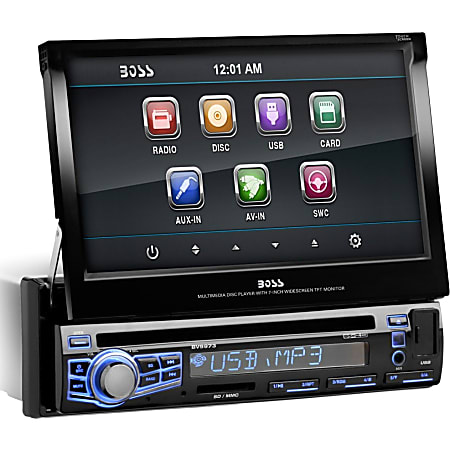 Boss Audio BV9973 Single-DIN 7 inch Motorized Touchscreen DVD Player Receiver, Wireless Remote