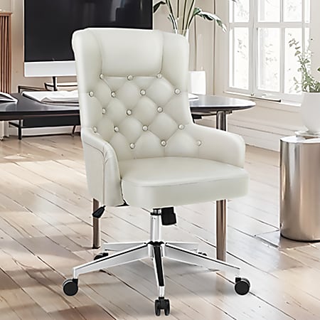 ALPHA HOME Ergonomic PU Leather High-Back Task Chair, Beige