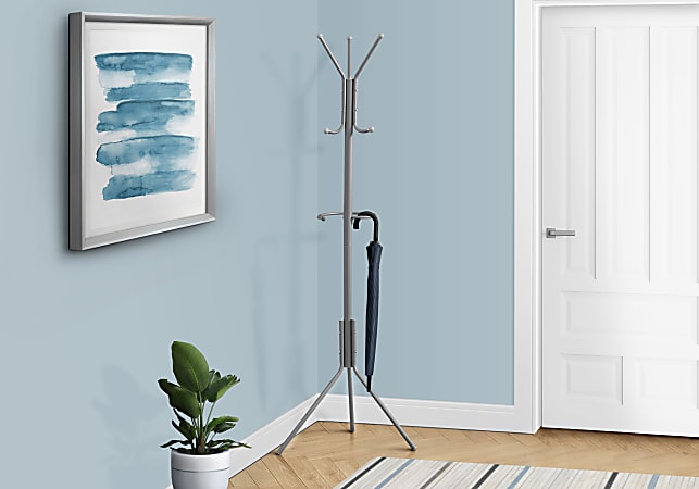 Monarch Specialties Arie Metal Coat Rack, 68"H x 19”W x 23”D, Gray
