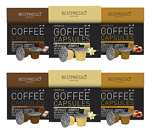 Bestpresso Single-Serve Coffee Freshpacks, Variety Pack, Carton Of 120, 6 x 20 Per Box