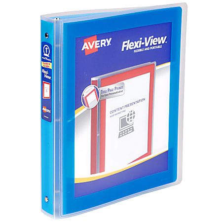 Avery® Flexi-View® 3 Ring Binder, 1" Round Rings, Blue, 1 Binder