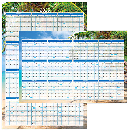 2025 Office Depot® Brand Reversible Erasable Wall Calendar, 24" x 36", Paradise, January to December