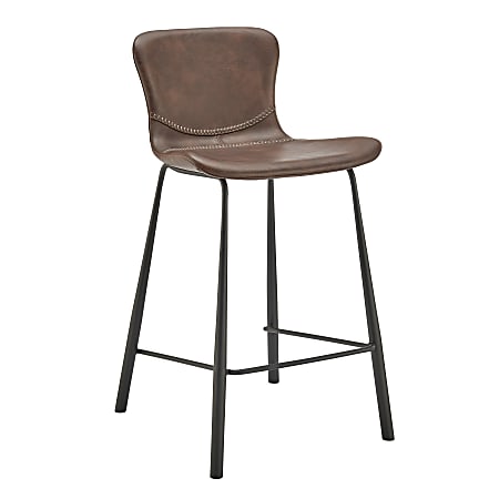 Eurostyle Melody Counter Stools With Backs, Brown/Matte Black, Set Of 2 Stools