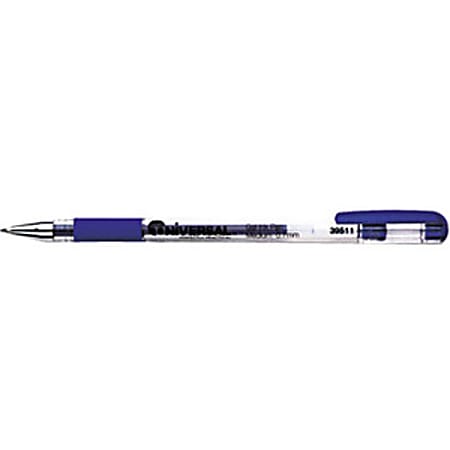 Universal Roller Ball Stick Gel Pen, Medium Point, Blue Ink/Clear Barrel, Pack Of 12