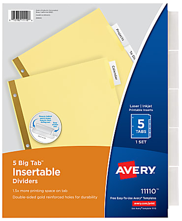 Avery® Big Tab™ Insertable Dividers Gold Reinforced Edge, Buff/Clear, 5-Tab