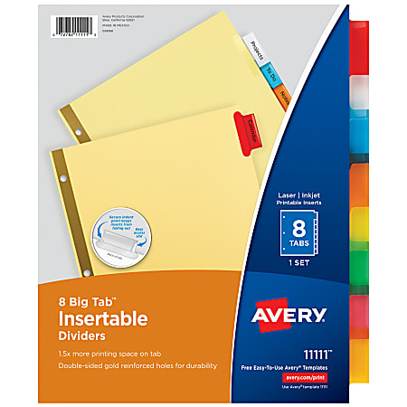 Avery® Big Tab™ Insertable Dividers, Gold Reinforced,
