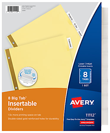 Avery® Big Tab™ Insertable Dividers Gold Reinforced Edge, Buff/Clear, 8-Tab