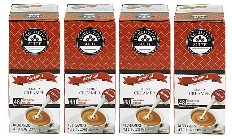 Executive Suite® Liquid Coffee Creamer, Hazelnut Flavor, 0.38 Oz Single Serve, Case Of 192, 4 x 48 Per Pack