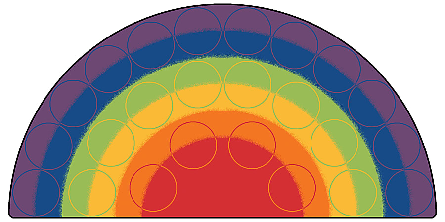Carpets For Kids® Premium Collection 24 Seats Rainbow Rows Seating Semi-Circle Rug, 6’, Blue