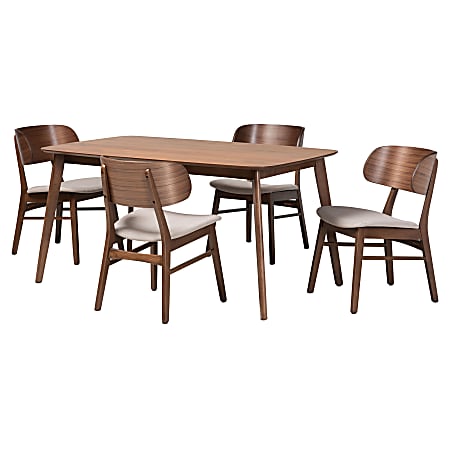Baxton Studio Alston 5-Piece Dining Set, Beige/Walnut Brown