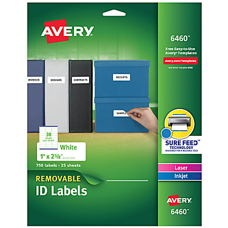 Avery® Removable Laser/Inkjet ID Labels, 6460, Organization, 1" x 2 5/8", White, Pack Of 750