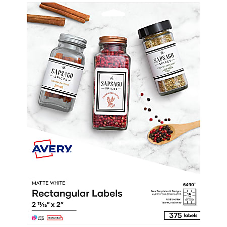 Avery® Printable Blank Labels, 6490, Rectangle, 2-11/16" x