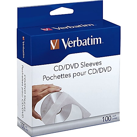Verbatim® CD/DVD Paper Storage Sleeves, White, Box Of 100 Sleeves
