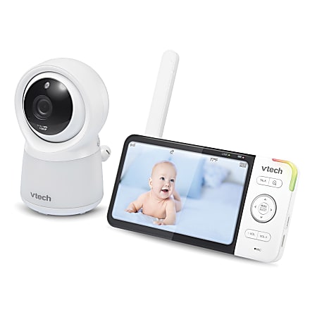 VTech RM5754HD Smart Wi-Fi 1080p Video Baby Monitor System With 5" Display, Night-Light And Remote Access, 3.63"H x 6.56"W x 1.15"D, White