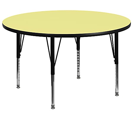 Flash Furniture Round Thermal Laminate Activity Table With Short Height-Adjustable Legs, 25-1/8" x 60", Yellow