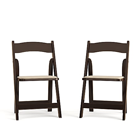 Flash Furniture HERCULES Series Wood Folding Chairs With Vinyl Padded Seats, Fruitwood, Pack Of 2 Chairs