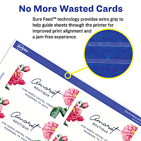 Avery® Printable Business Cards With Sure Feed® Technology For Laser Printers, 2" x 3.5", Ivory, 250 Blank Cards