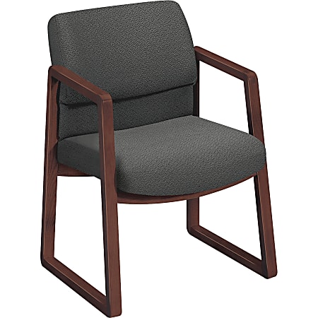 HON® Wood Guest Chair, 32 1/2"H x 24"W x 25 1/2"D, Mahogany Frame, Gray Fabric