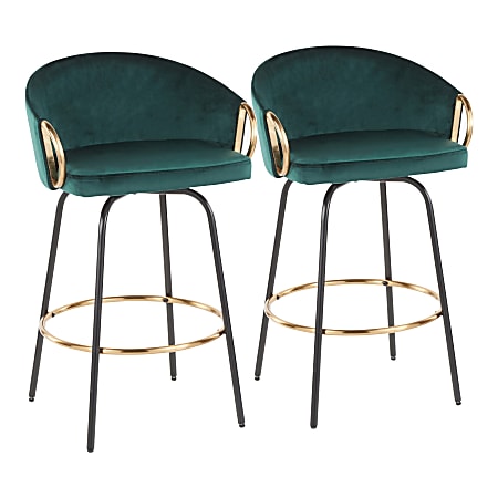 LumiSource Claire Counter Stools, Green/Black/Gold, Set Of 2 Stools
