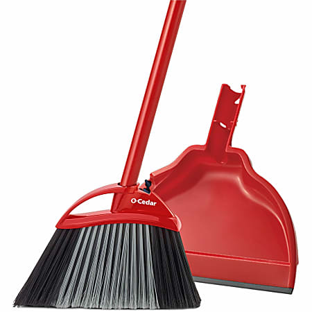 O-Cedar PowerCorner One Sweep Broom with Step-On Dust-Pan - Plastic Bristle - Red Handle - Black, Gray - 1 Each