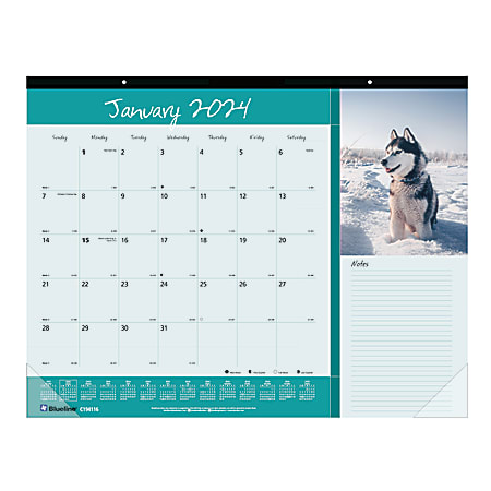 2024 Blueline® Colorful Monthly Desk Pad Calendar, 22" x 17", Man's Best Friend, January To December 2024 , C194116