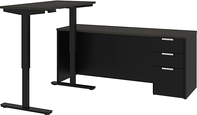 Bestar Viva 72 W L Shaped Standing Corner Desk With Dual Monitor Arm And  Storage Black - Office Depot