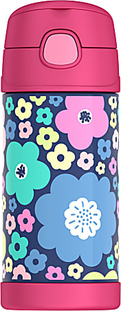 Thermos® Stainless-Steel Funtainer Bottle, 12 Oz, Pink With Flower Print