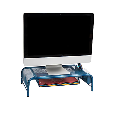 Mind Reader Metal Mesh Monitor Stand, 5-1/2"H x 11-1/2"W x 20"D, Turquoise
