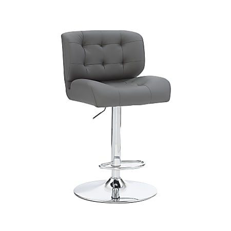 Powell Quimby Adjustable Faux Leather Bar Stool With Back, Gray/Chrome