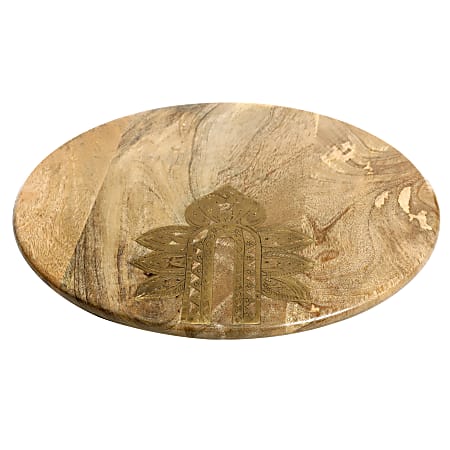 Cravings By Chrissy Teigen Round Mango Wood Lazy Susan With Metal Inlay, 16”, Brown