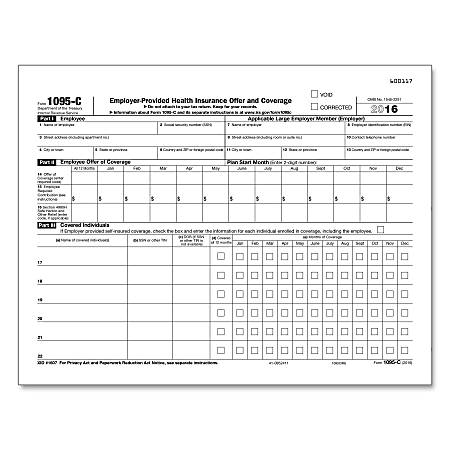 ComplyRight ACA 1095-C Inkjet/Laser Tax Forms, Employer-Provided Health Insurance Offer And Coverage Landscape IRS Copy, 8 1/2" x 11", Pack Of 50 Forms
