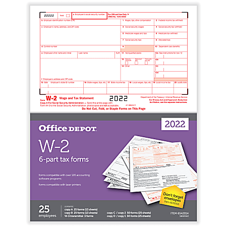 Office Depot® Brand W-2 Laser Tax Forms, 6-Part, 2-Up, 8-1/2