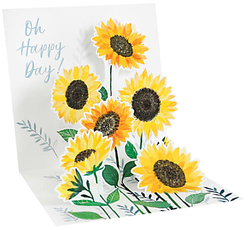 Up With Paper Summer Pop-Up Greeting Card With Envelope, Half Fold, 5-1/4" x 5-1/4", Sunflowers
