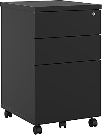 Bestar Universel 18"D Vertical 3-Drawer Mobile Pedestal File Cabinet, Black