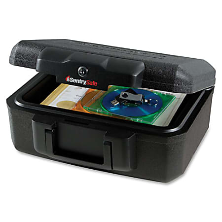 Sentry Safe Fire Chest-1200 - 0.18 ft³ - Flat Key Lock - Fire Resistant - Internal Size 3.50" x 12" x 7.50" - Overall Size 6.1" x 14.3" x 11.2" - Black