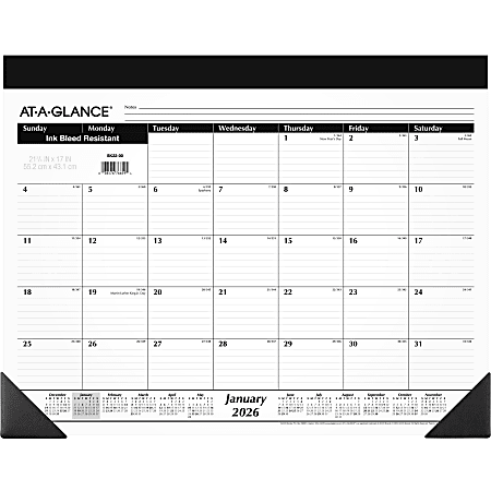 AT-A-GLANCE® 2026 Monthly Desk Pad Calendar, Standard, 21 3/4" x 17"