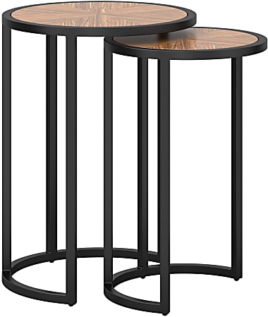 National® Kellen Metal Nesting Tables, 22”H x 24”W x 24”D, Black/Brown, Set Of 2 Tables