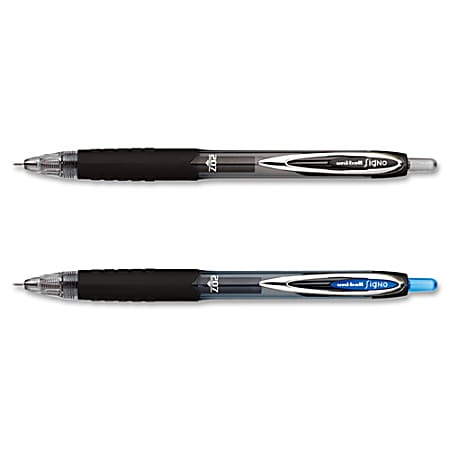 uni-ball 207 Medium Needle Point Pens - Medium Pen Point - 0.7 mm Pen Point Size - Needle Pen Point Style - Retractable - Black - Black Barrel - 12 / Dozen